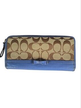 Coach Blue Signature Canvas Zip Wallet